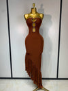 Angela strapless rhinestone cut out bandage dress for women. Sexy luxury bodycon outfit for birthdays, prom, parties, and evening events.