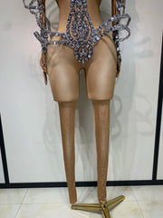 Quincey women's rhinestone jumpsuit with matching gloves for party and stage performance