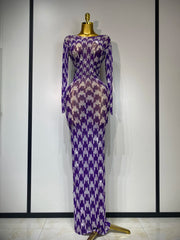Denise sparkly rhinestone mesh see-through dress, stretchy women’s party and nightclub outfit.