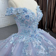 Blue Pearls Lace Quinceañera Dress