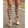 Silver Hollow Out Thigh High Open Toe Sandals Boots