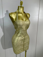 Envious Designs Zaylee sexy sleeveless golden bodycon mini bandage dress for birthday and cocktail party styling