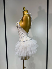 Jem white mesh bodysuit featuring sparkling diamond-like embellishments for a glamorous party outfit