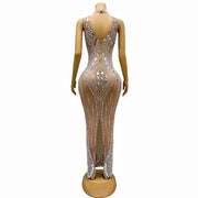 Amina silver mirror rhinestone pearl prom dress elegant evening gown.
