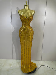 Envious Designs Candice sexy black strapless mesh see-through long dress with luxury sparkly diamonds for evening gala styling