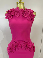 Liane 3D flower sleeveless bodycon bandage gown for women. Elegant luxury dress for parties, weddings, and evening events.