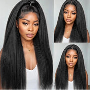 30 inch 3 in 1 half kinky straight human hair wig with drawstring seamless flip, 250% density, glueless and silk-free wear and go wig.