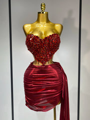 Kaliyah sparkly red diamond two-piece prom and party set for women.
