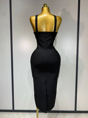 Thalia sexy diamond tassel crystal black bandage midi dress for birthday and cocktail party styling