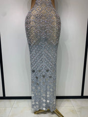 Charm sparkly rhinestone halter mesh v neck backless dress