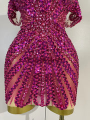 Turn heads in the Kyle rhinestone sequin off-the-shoulder mesh mini dress. Elegant party dress for birthdays, cocktail parties, and special events.