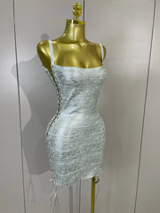 Jamie silver sleeveless hollow out bodycon bandage dress with a figure-hugging silhouette ENVIOUSDESIGNS
