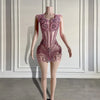 Sparkly Pink Rhinestones See Through Mini Birthday Dress