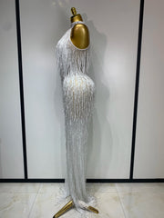 Allison elegant sexy shiny crystal tassel long dress