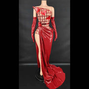 Lyra sexy mesh see-through top skirt long gloves prom set elegant gown.