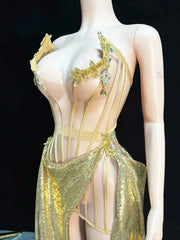 Khloe Slit gold Evening Dress