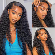 30 inch HD lace 13x4 human hair pre-plucked deep wave water wave lace front wig made with 100% Brazilian human hair.
