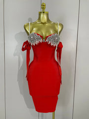 Ivana diamond beaded halter bodycon bandage dress for women’s evening parties, birthdays, or club events.