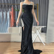 2025 Spaghetti Strap Satin Evening Dress with High Slit