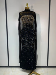 Demi luxury beaded strapless bandage bodycon dress with mesh scarf