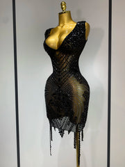 Genesis sparkly rhinestone bodycon mesh dress for birthday celebration and nightclub styling