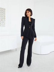 Women's Celestial Peplum Blazer with High Waisted Straight Pants