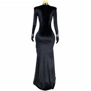 Monet elegant rhinestone high-split prom dress shimmering gown.