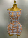 Sparkly rhinestone mesh mini dress 2025 with slim silhouette