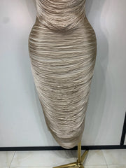 Cloe sleeveless backless bandage midi dress featuring decorative tassel details and a fitted bodycon silhouette