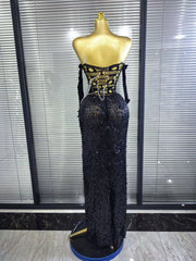 Tamara sequin off-shoulder hollow-out bodycon maxi dress with high-stretch fabric and a glamorous figure-hugging silhouette