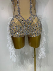 Sheree sheer mesh bodysuit featuring sparkling diamond-like embellishments for dance and stage performances