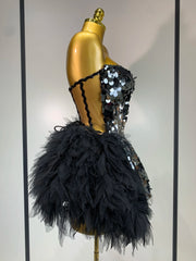 Lauryn Sparkly Black Sequins Two Pieces Set Birthday Dress