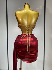 Kaliyah sparkly red diamond two-piece prom and party set for women.