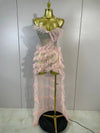 Envious Designs Denise sexy strapless mesh ruffled pink long dress with sparkly diamond detailing for birthday party styling