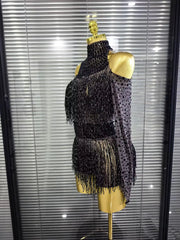 Kanisha long sleeve off-shoulder tassel bodycon dress for night-out and party styling