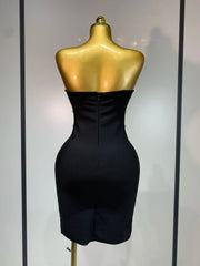 Strapless pearl and rhinestone bodycon mini dress with backless design