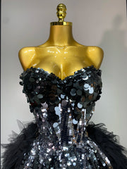 Lauryn Sparkly Black Sequins Two Pieces Set Birthday Dress