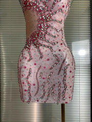Sandy One Shoulder Crystal Mesh Bodycon Mini Dress
