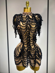 Brielle sexy mesh see through sparkly rhinestone chain prom dress.