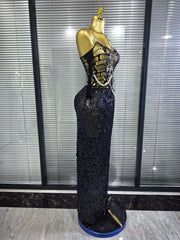 Tamara sequin off-shoulder hollow-out bodycon maxi dress with high-stretch fabric and a glamorous figure-hugging silhouette