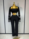 Jill Sexy Long Sleeve Beaded Black Bodycon Bandage Three-Piece Set