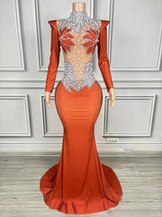 Selene sparkly rhinestone pearl floor-length prom dress elegant mesh gown.
