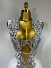 Close-up of silver sequin embellishments