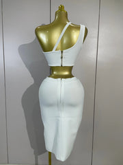 Envious Designs Verna sexy white top bodycon bandage two-piece set for birthday and cocktail party styling
