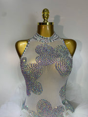 Arah sheer mesh bodysuit featuring sparkling diamond-like embellishments for a glamorous party outfit