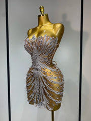 Ayah strapless rhinestone mini dress sexy sparkly short party dress for women.