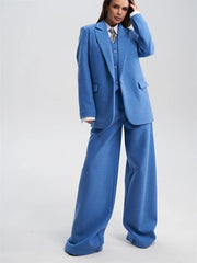 Vintage Wool 3pc Women's Suit ( Palazzo+Pants+Blazer+Vest)