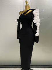 One shoulder floral keyhole bodycon bandage maxi dress.