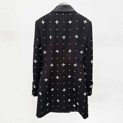 Luxury Rhinestone V-Neck Jacket For Women Crystals Long Sleeve Elegant Long Blazer