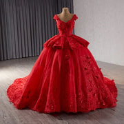 Red Floral Princess Quinceanera Dress